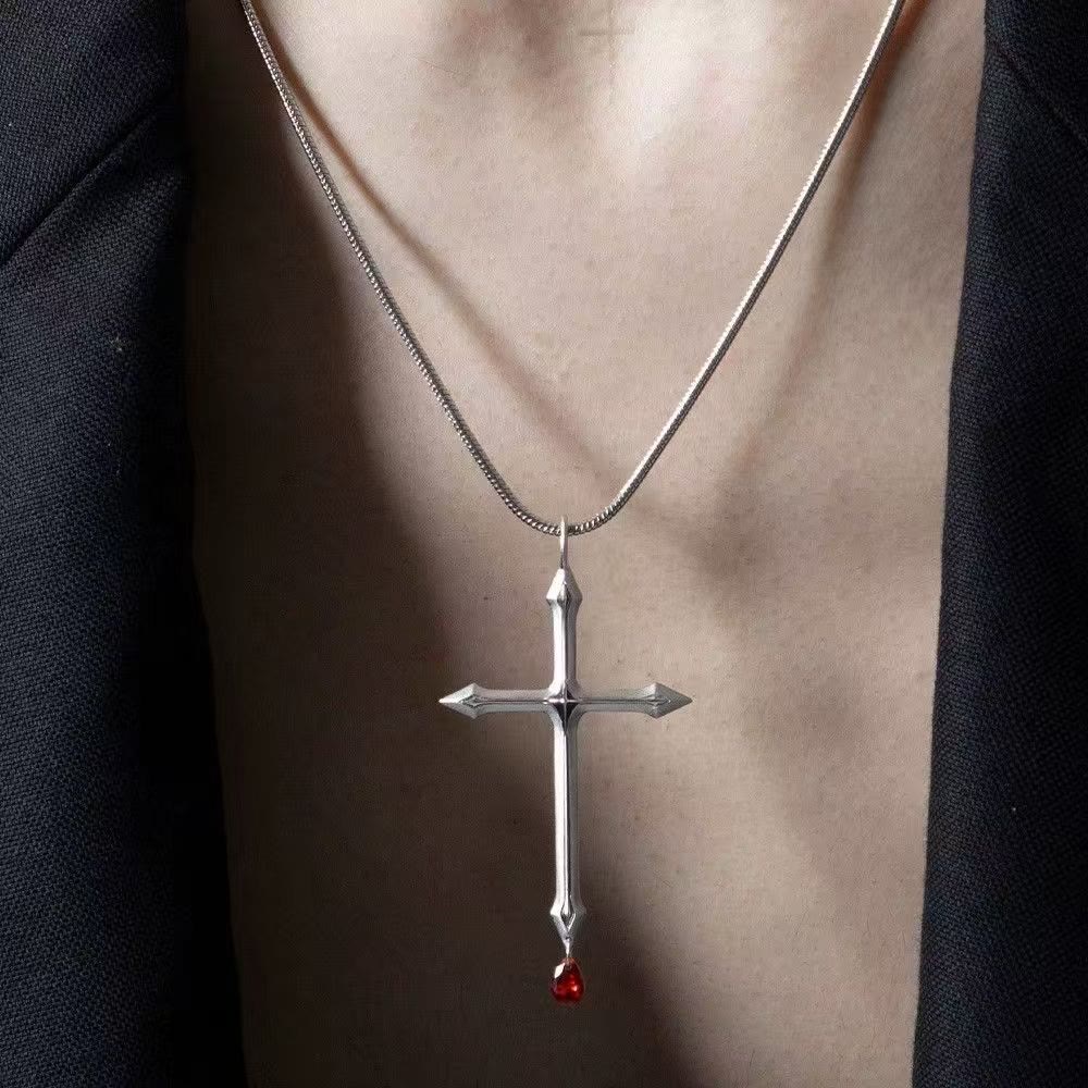 Christianartworkshop Schwertkreuz-Halskette mit rotem Zirkon-Anhänger: Ein heiliges Andenken für Gläubige - image 2