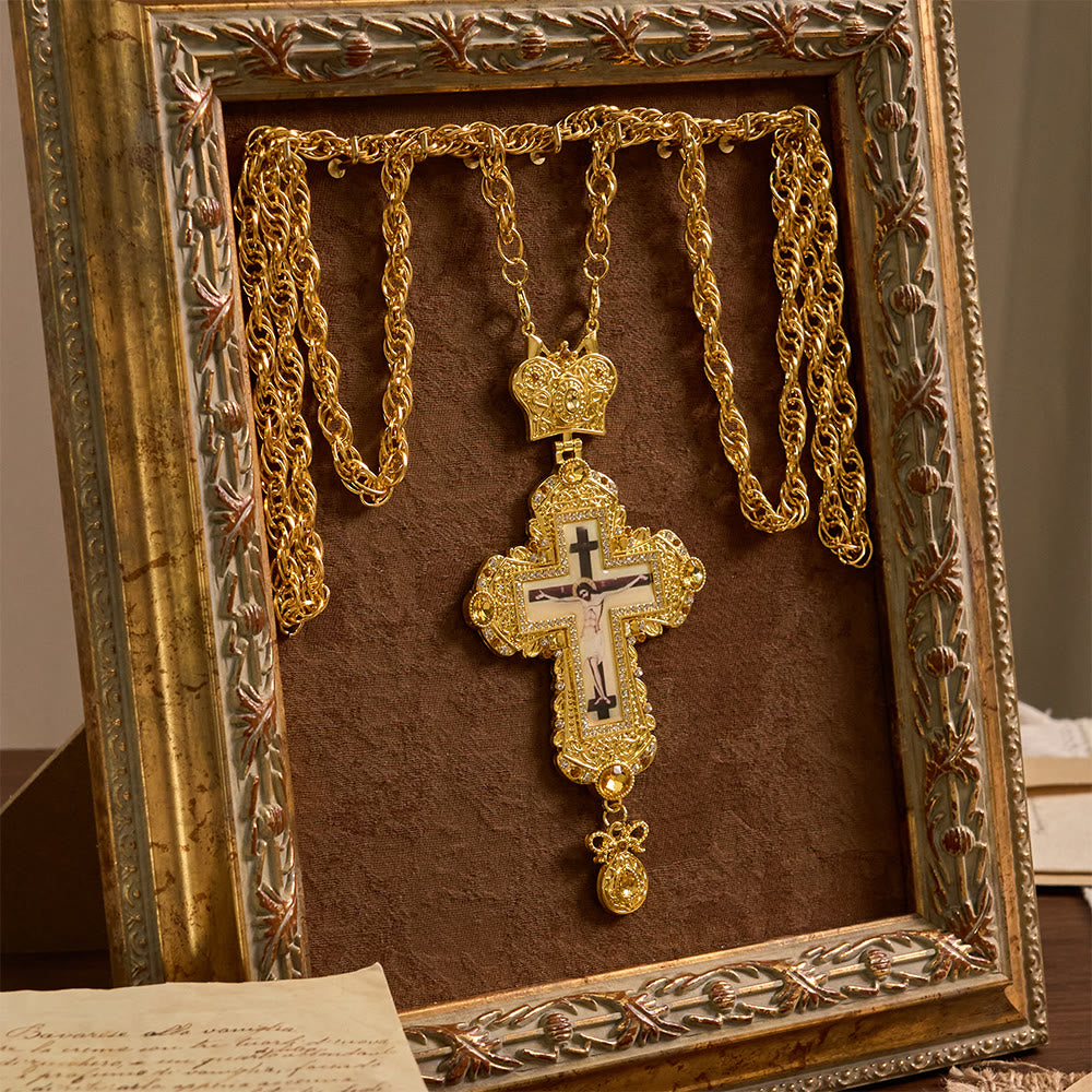 Christianartworkshop Prunkvolle, große Brustkreuzkette mit Kronenverzierung: Ein Symbol heiliger Majestät und Erlösung - image 4