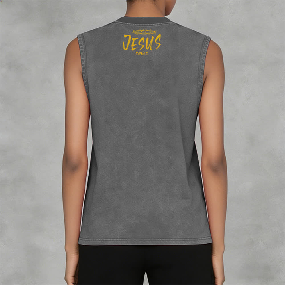 Christianartworkshop Smiley Face Jesus Saves Unisex Washed Tank Top - image 18