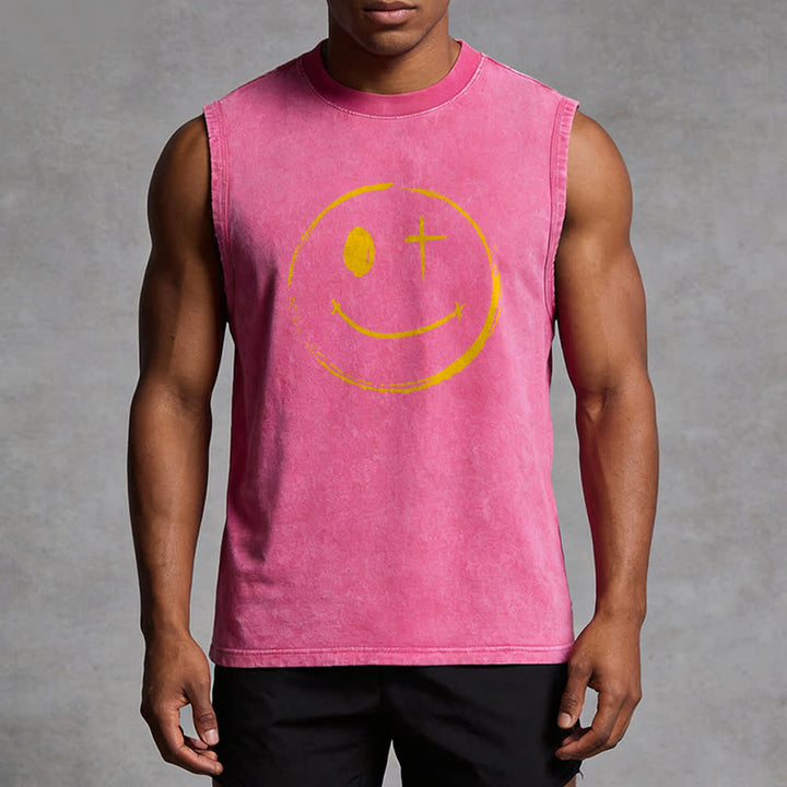 Christianartworkshop Smiley Face Jesus Saves Unisex Washed Tank Top - image 29