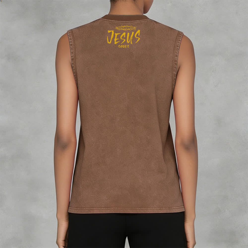 Christianartworkshop Smiley Face Jesus Saves Unisex Washed Tank Top - image 4