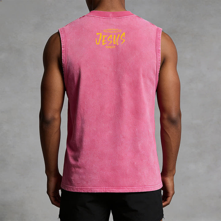 Christianartworkshop Smiley Face Jesus Saves Unisex Washed Tank Top - image 30