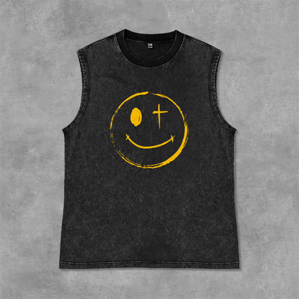 Christianartworkshop Smiley Face Jesus Saves Unisex Washed Tank Top - image 12