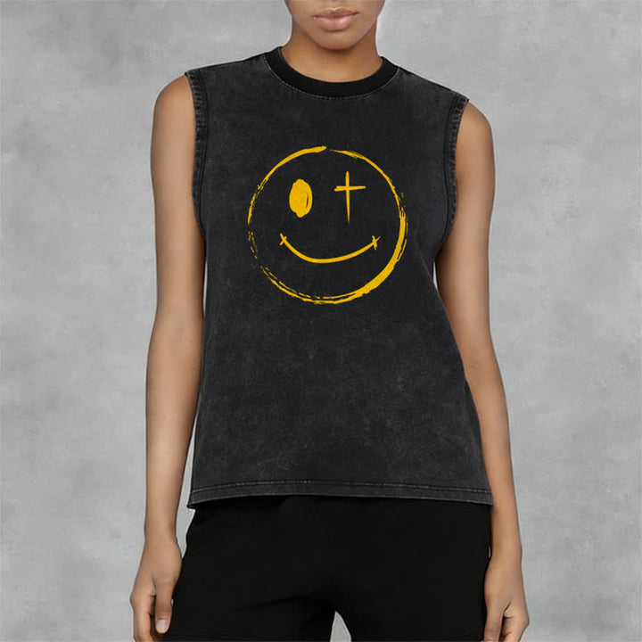 Christianartworkshop Smiley Face Jesus Saves Unisex Washed Tank Top - image 10