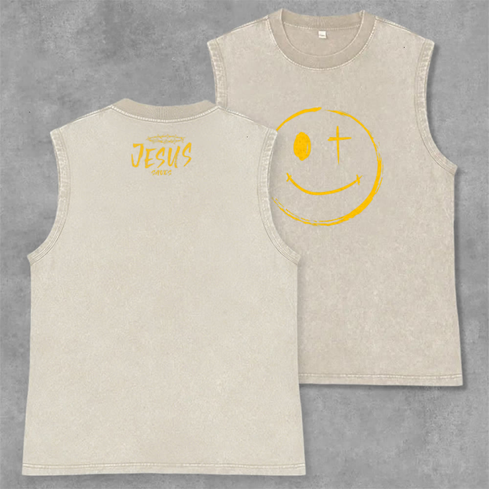 Christianartworkshop Unisex-Tanktop mit Smiley-Gesicht und Jesus-Motiv - Beige - 2XL - image 21