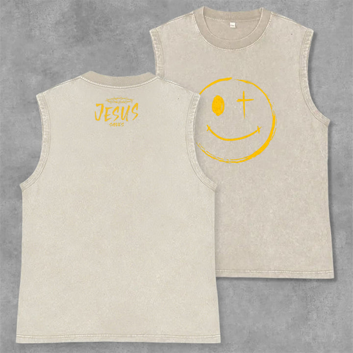 Christianartworkshop Unisex-Tanktop mit Smiley-Gesicht und Jesus-Motiv - Beige - 2XL - image 21