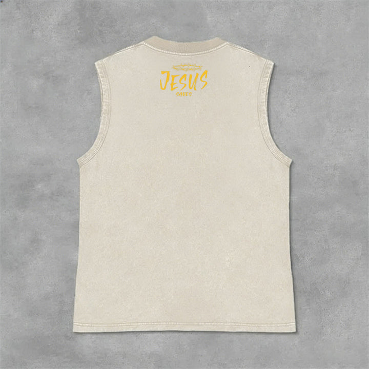 Christianartworkshop Smiley Face Jesus Saves Unisex Washed Tank Top - image 27