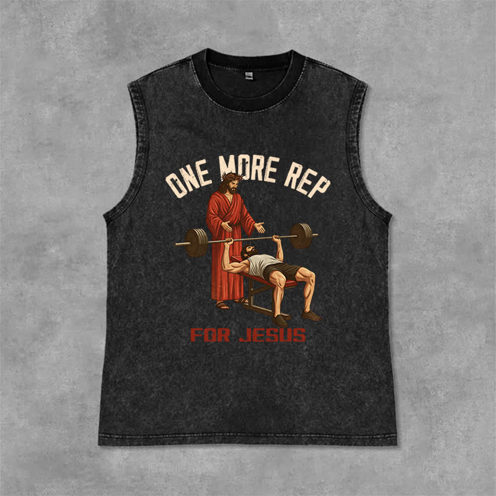 Christianartworkshop One More Rep For Jesus Unisex Washed Tank Top - Schwarz - 2XL - image 0