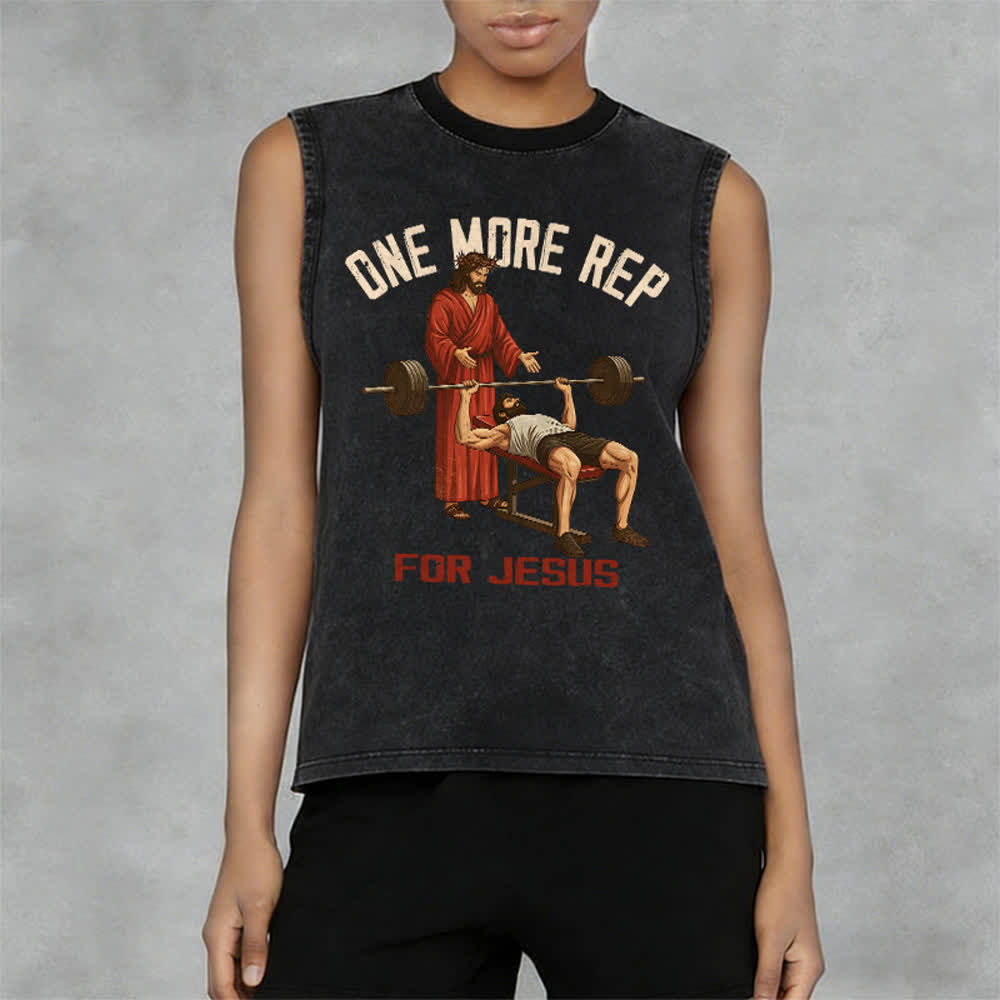 Christianartworkshop One More Rep For Jesus Unisex Washed Tank Top - image 2