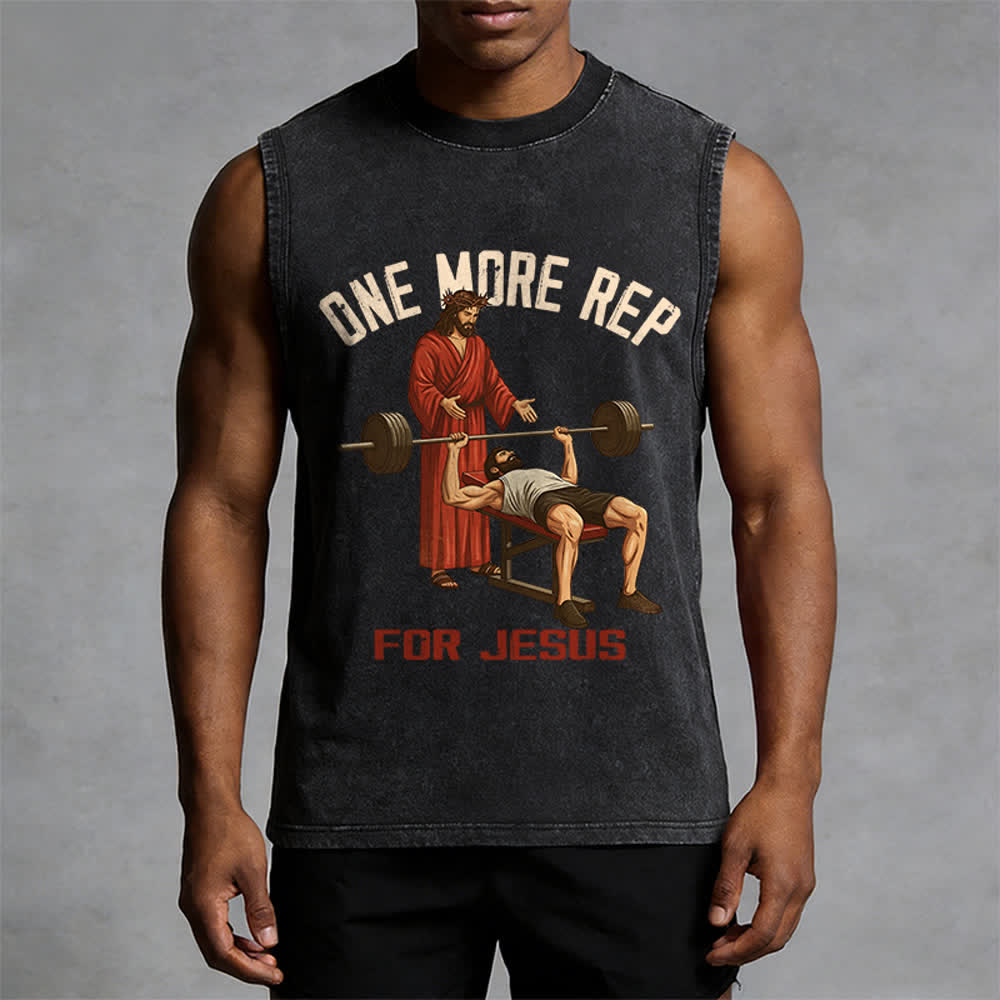 Christianartworkshop One More Rep For Jesus Unisex-Tanktop (gewaschen) - image 1