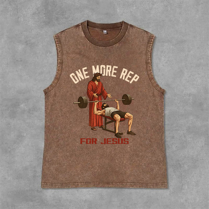 Christianartworkshop One More Rep For Jesus Unisex Washed Tank Top - Braun - 2XL - image 12