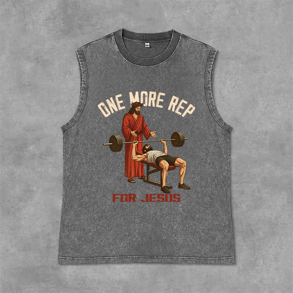 Christianartworkshop One More Rep For Jesus Unisex Washed Tank Top - Grau - 2XL - image 3