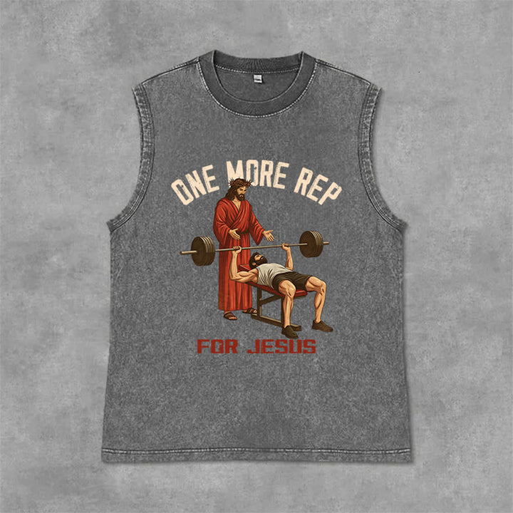 Christianartworkshop One More Rep For Jesus Unisex Washed Tank Top - Grau - 2XL - image 3