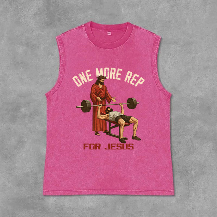 Christianartworkshop One More Rep For Jesus Unisex Washed Tank Top - Rosa - 2XL - image 9