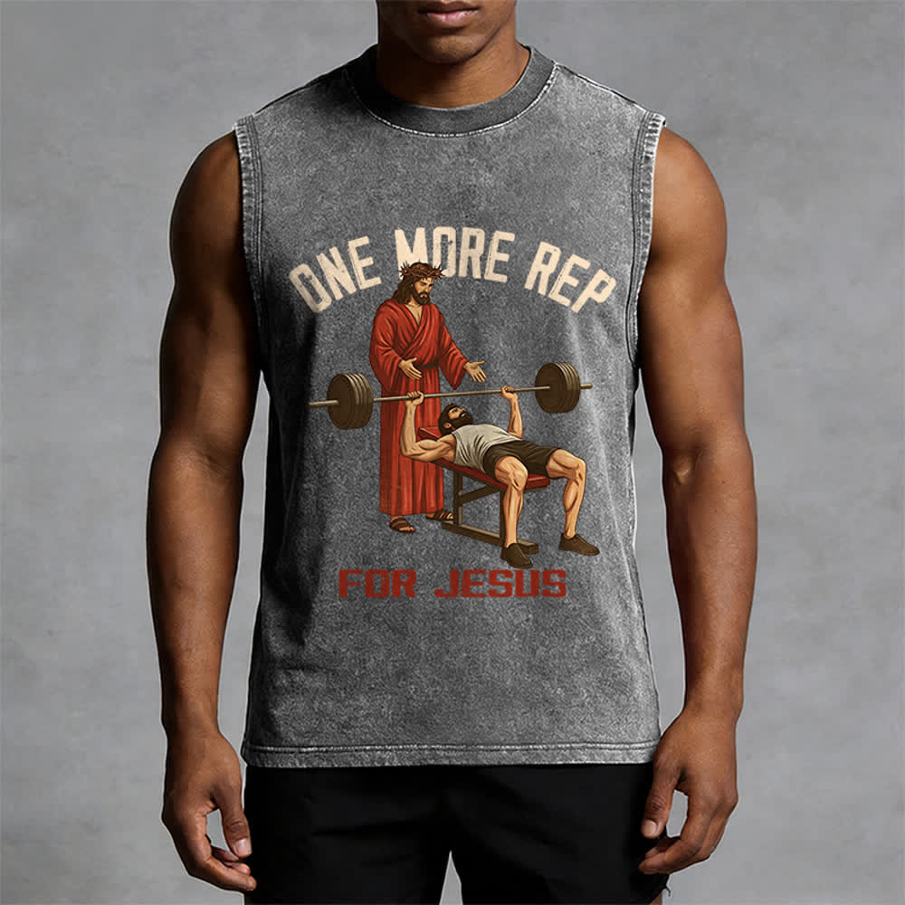 Christianartworkshop One More Rep For Jesus Unisex-Tanktop (gewaschen) - image 4