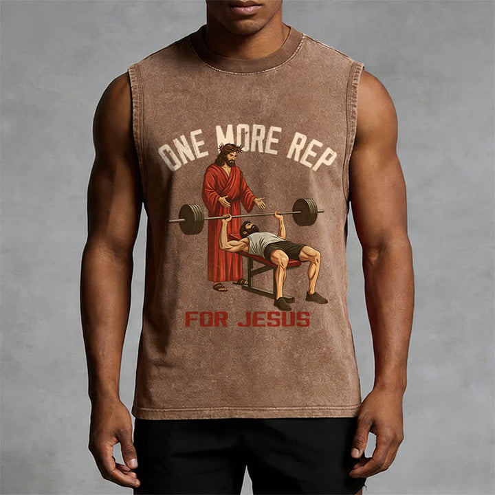 Christianartworkshop One More Rep For Jesus Unisex Washed Tank Top - image 13