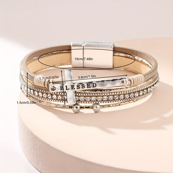 Christianartworkshop Mehrlagiges Lederarmband mit Zirkonia und Kreuz: Ein Symbol göttlicher Gnade und spiritueller Freude - image 5