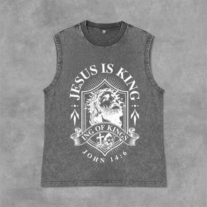 Christianartworkshop Jesus Is King King Of Kings Unisex Washed Tank Top - Grau - 2XL - image 6