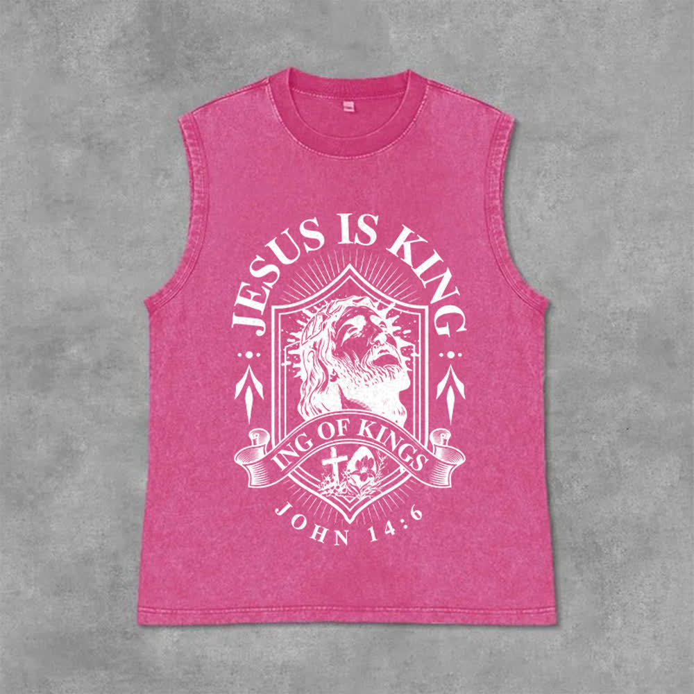 Christianartworkshop Jesus Is King King Of Kings Unisex Washed Tank Top - Rosa - 2XL - image 9