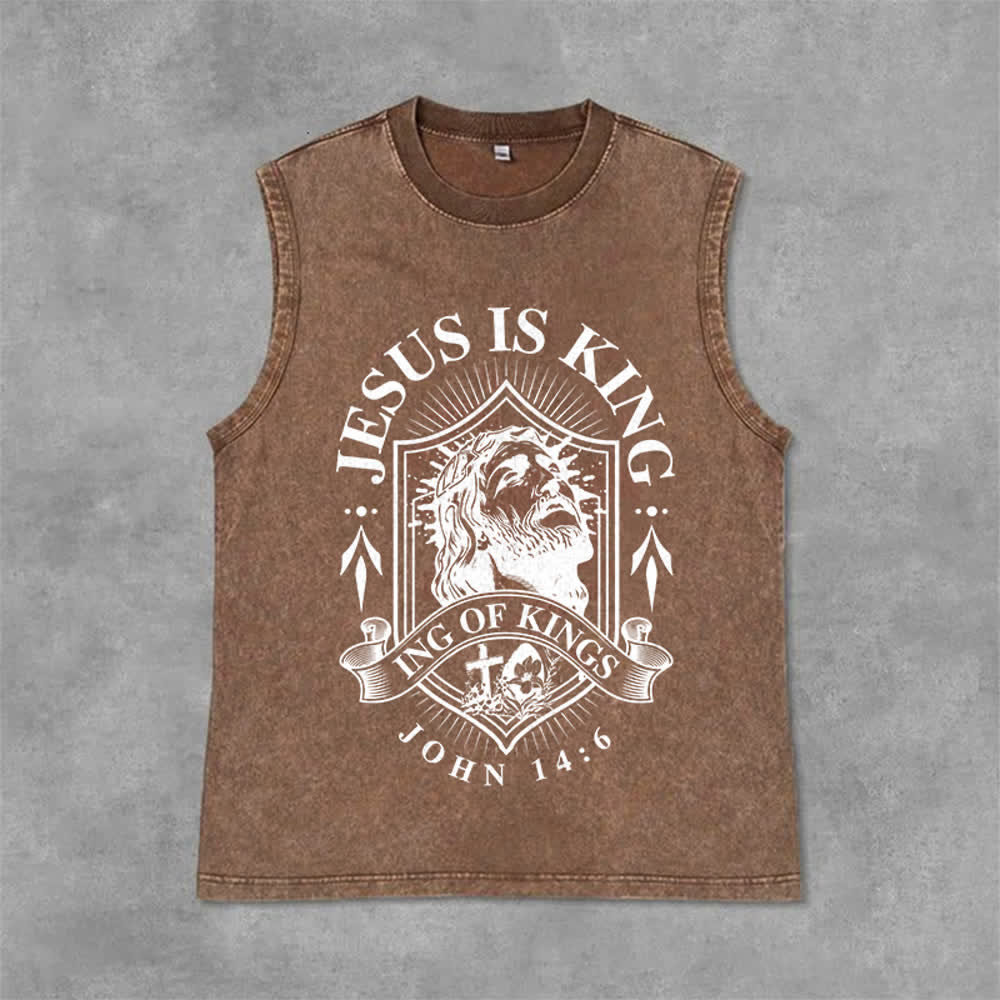 Christianartworkshop Jesus Is King King Of Kings Unisex Washed Tank Top - Braun - 2XL - image 12