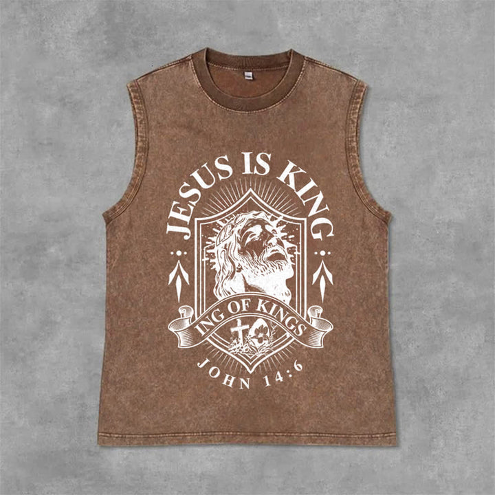 Christianartworkshop Jesus Is King King Of Kings Unisex Washed Tank Top - Braun - 2XL - image 12