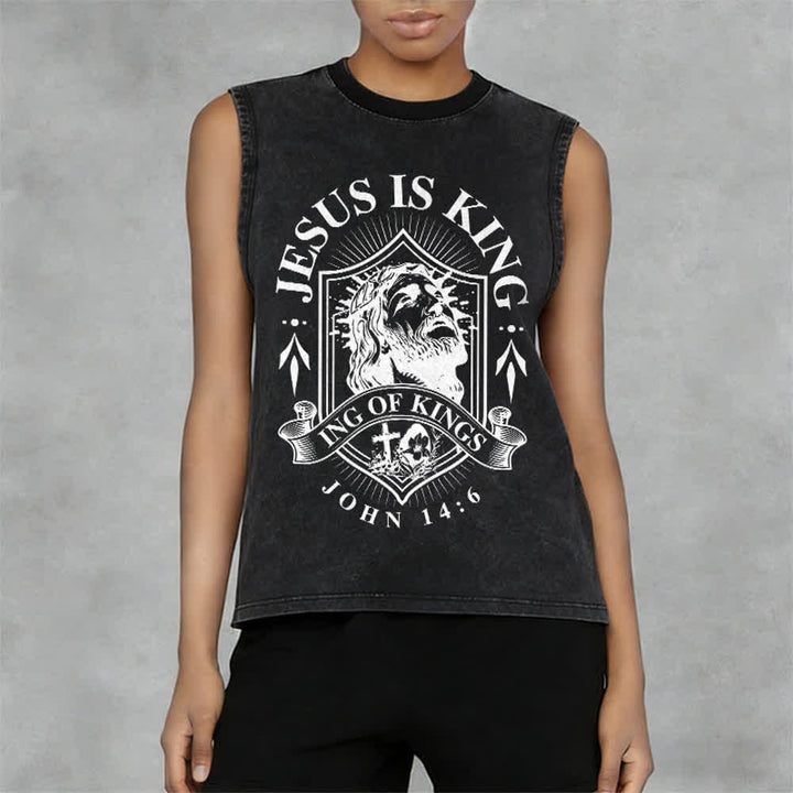 Christianartworkshop Jesus Is King King Of Kings Unisex Washed Tank Top - image 5