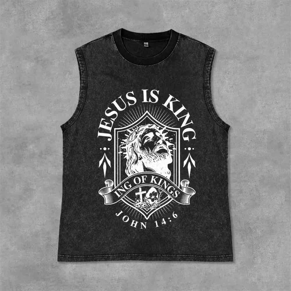 Christianartworkshop Jesus Is King King Of Kings Unisex Washed Tank Top - Schwarz - 2XL - image 3