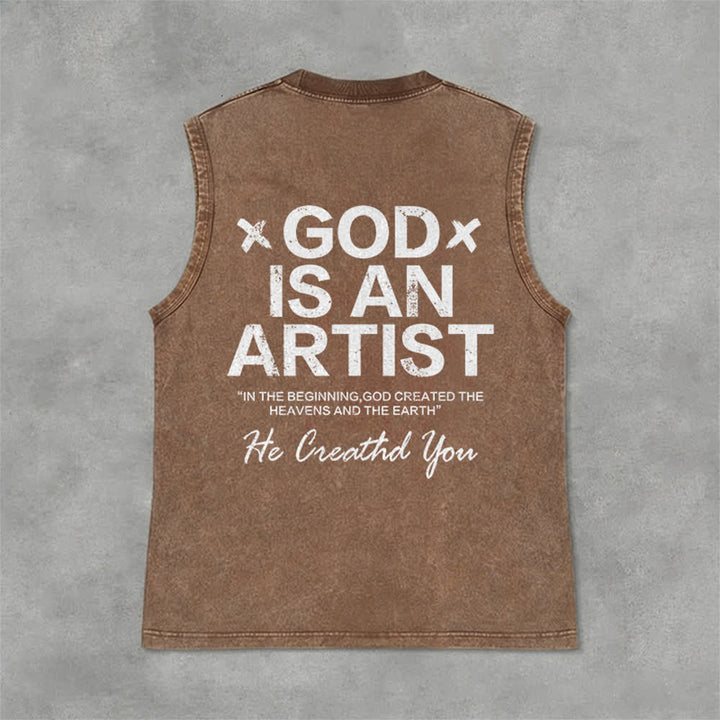 Christianartworkshop „Gott ist ein Künstler“ Unisex-Tanktop (gewaschen) - Braun - 2XL - image 0
