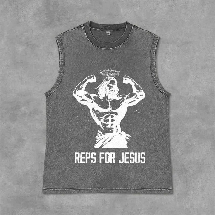 Christianartworkshop Muskelbepackter Jesus mit Dornenkrone Unisex-Tanktop - Grau - 2XL - image 6
