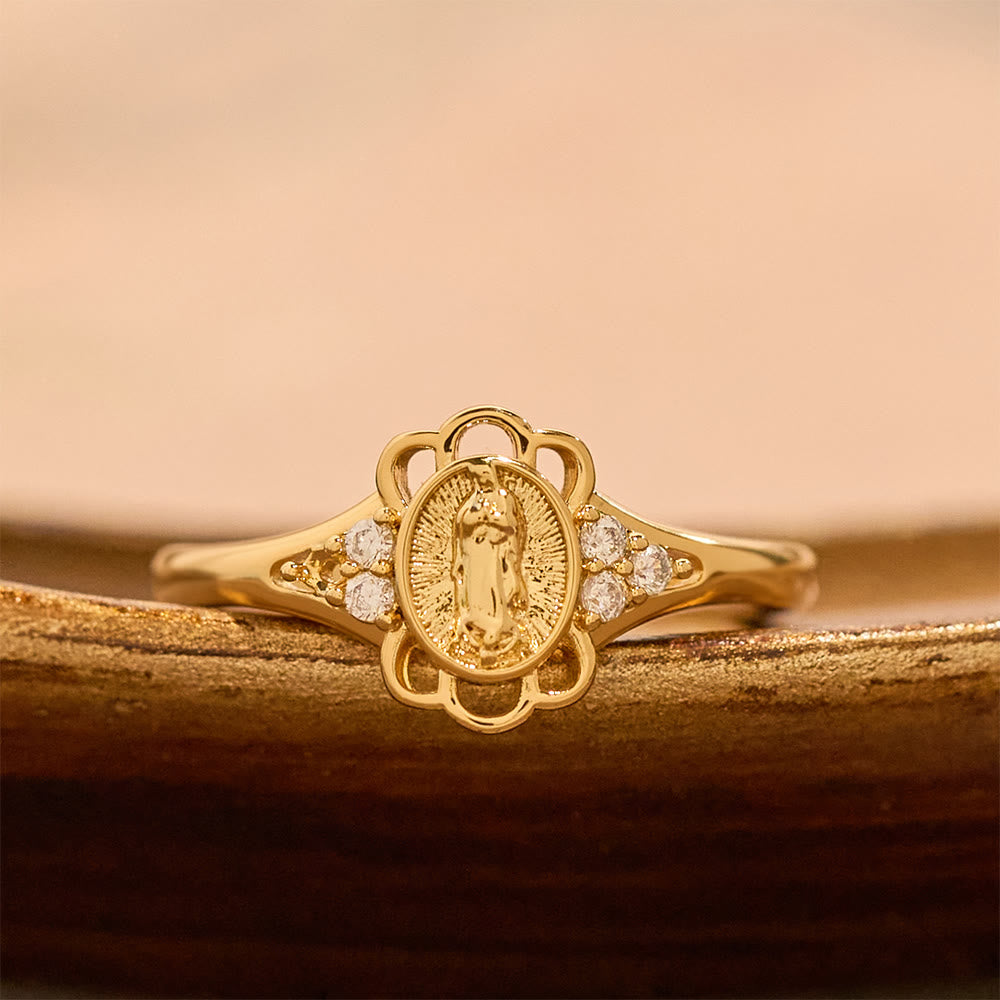 Christianartworkshop Filigraner Maria-Zirkonring: Symbol marianischer Gnade und Zartheit - Verstellbar (von US 7 bis US 9) - image 0