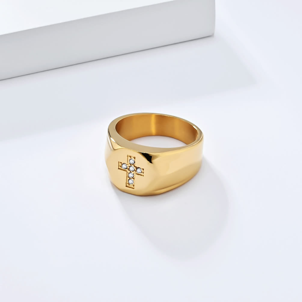 Christianartworkshop Dreifarbiger Zirkonia-Kreuzring mit dickem Band: Ein Symbol unerschütterlichen Glaubens und unerschütterlicher Gnade - Golden - US 13 - image 7