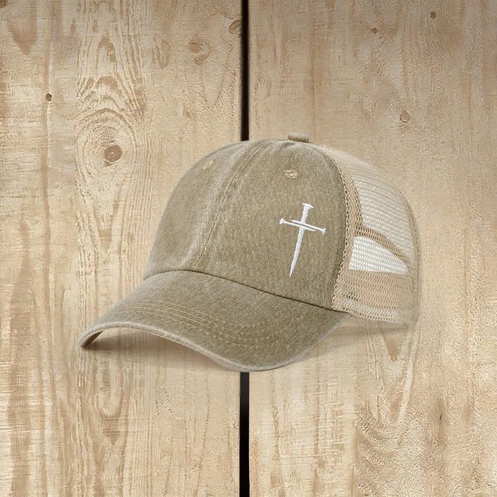 Christianartworkshop Nagelkreuz bestickte gewaschene Truckermütze - Khaki - image 6
