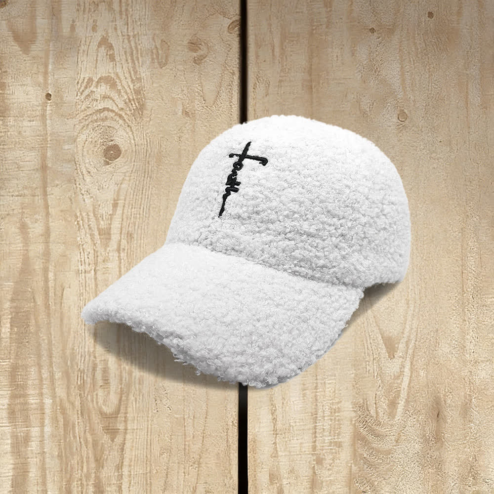 Christianartworkshop Baseballkappe mit gesticktem Glaubenskreuz, flauschig - Weiß - image 3