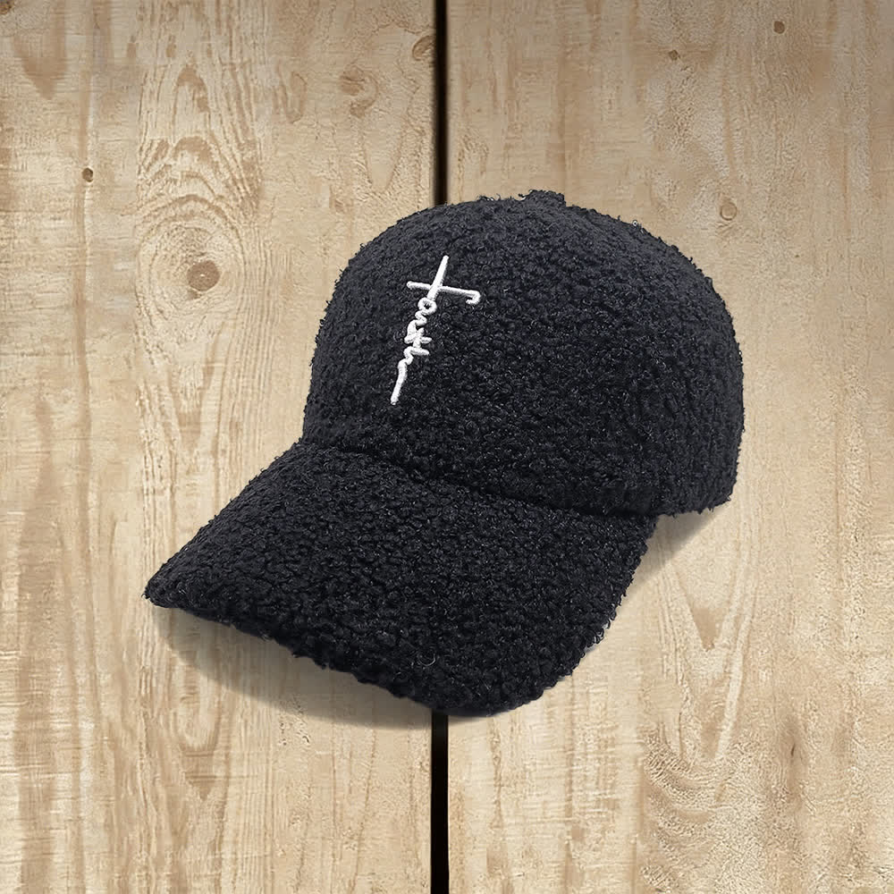 Christianartworkshop Baseballkappe mit gesticktem Glaubenskreuz, flauschig - Schwarz - image 2