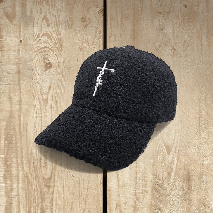 Christianartworkshop Baseballkappe mit gesticktem Glaubenskreuz, flauschig - Schwarz - image 2