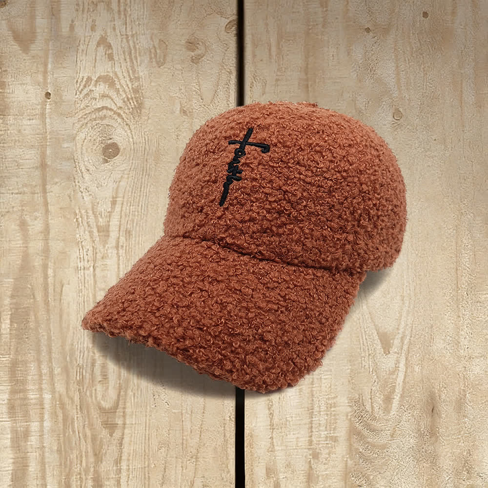 Christianartworkshop Baseballkappe mit gesticktem Glaubenskreuz, flauschig - Karamell - image 9