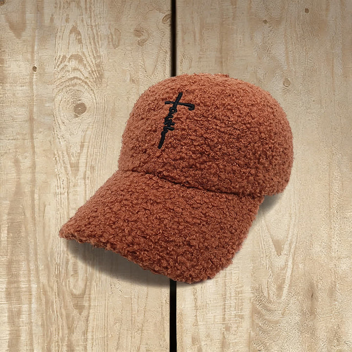 Christianartworkshop Baseballkappe mit gesticktem Glaubenskreuz, flauschig - Karamell - image 9
