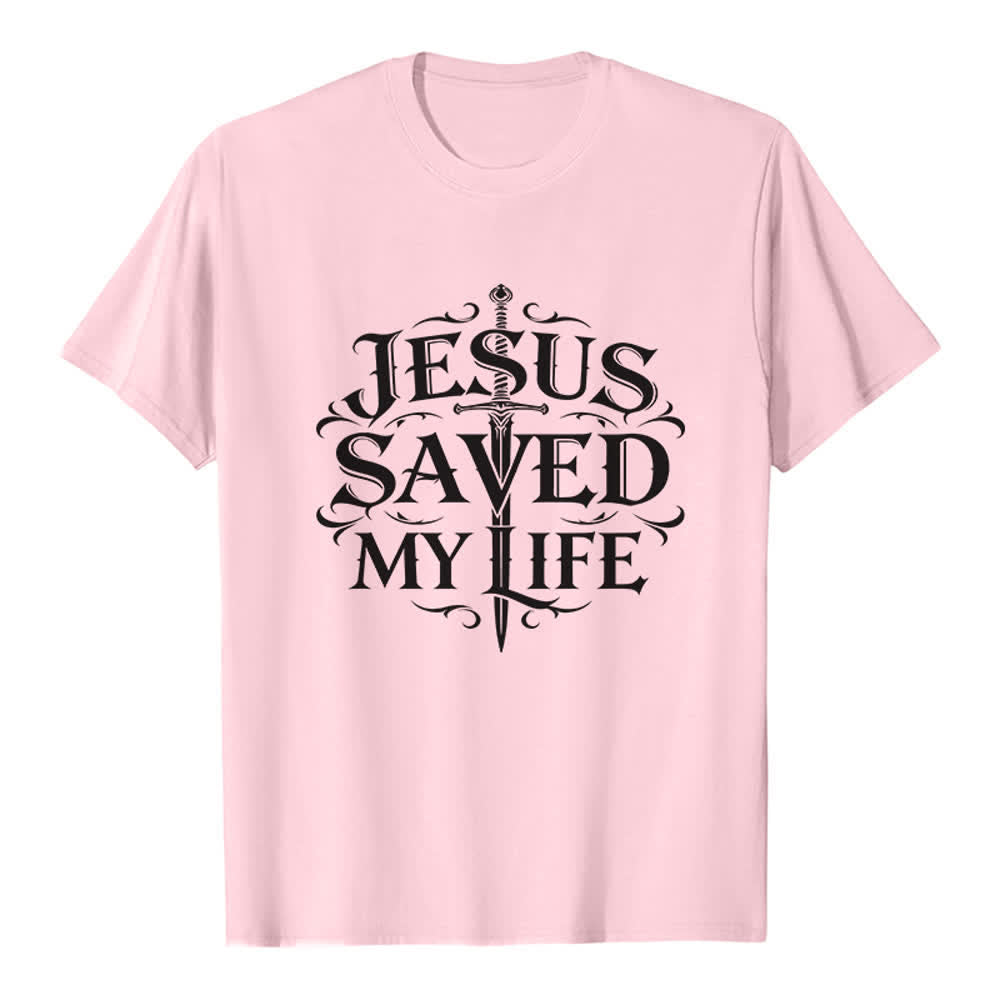 Christianartworkshop Vintage Gothic Jesus Saved My Life Premium T-Shirt - Rosa - 2XL - image 1