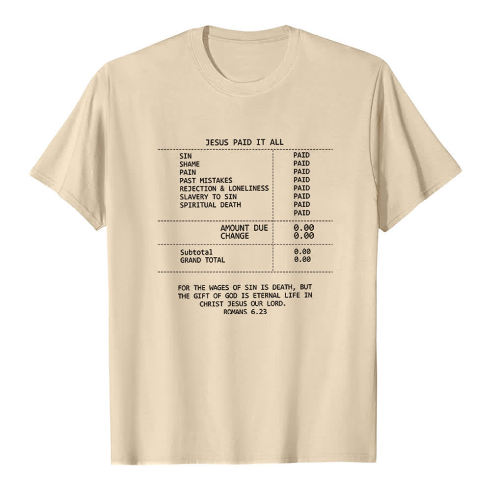 Christianartworkshop Jesus hat alles bezahlt – Premium-T-Shirt mit Quittung - Beige - 2XL - image 6