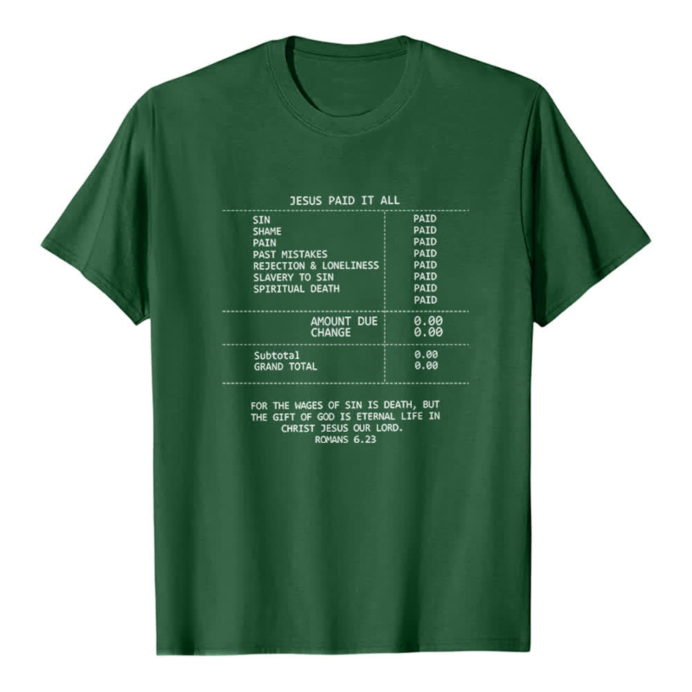 Christianartworkshop Jesus hat alles bezahlt – Premium-T-Shirt mit Quittung - Dunkelgrün - 2XL - image 4