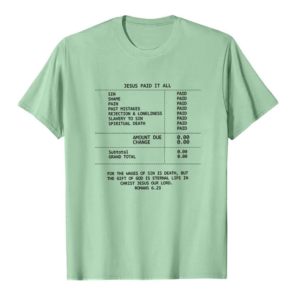 Christianartworkshop Jesus hat alles bezahlt – Premium-T-Shirt mit Quittung - Hellgrün - 2XL - image 3