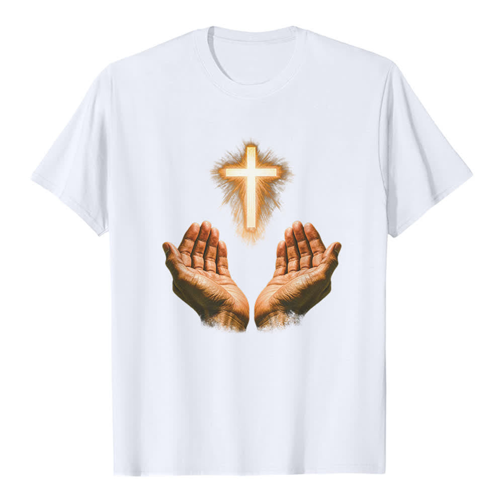 Christianartworkshop Jesus-Kreuz in Händen Premium-T-Shirt - Weiß - 2XL - image 6