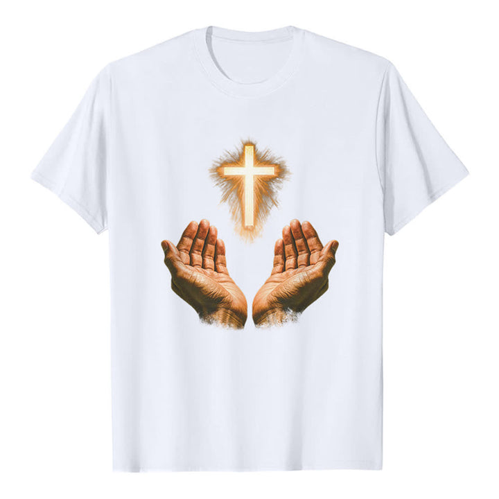 Christianartworkshop Jesus-Kreuz in Händen Premium-T-Shirt - Weiß - 2XL - image 6