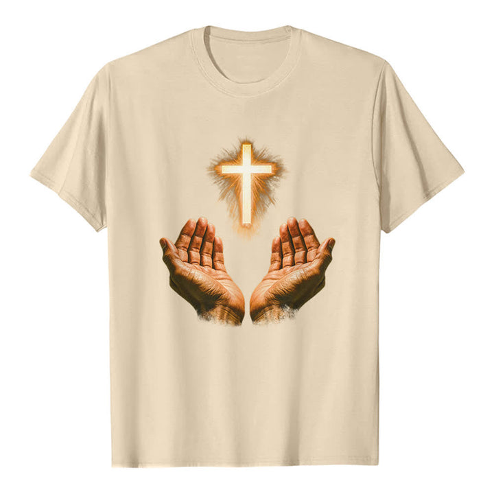 Christianartworkshop Jesus-Kreuz in Händen Premium-T-Shirt - Beige - 2XL - image 5