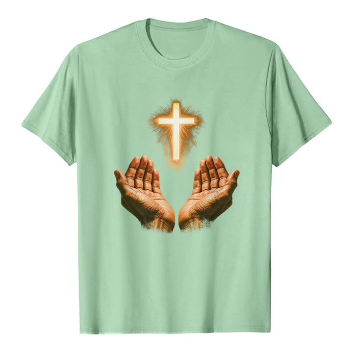 Christianartworkshop Jesus-Kreuz in Händen Premium-T-Shirt - Hellgrün - 2XL - image 2