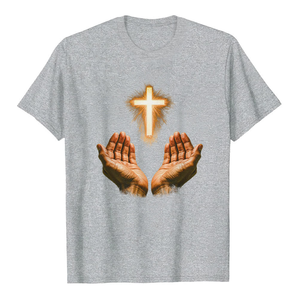 Christianartworkshop Jesus-Kreuz in Händen Premium-T-Shirt - Grau - 2XL - image 7
