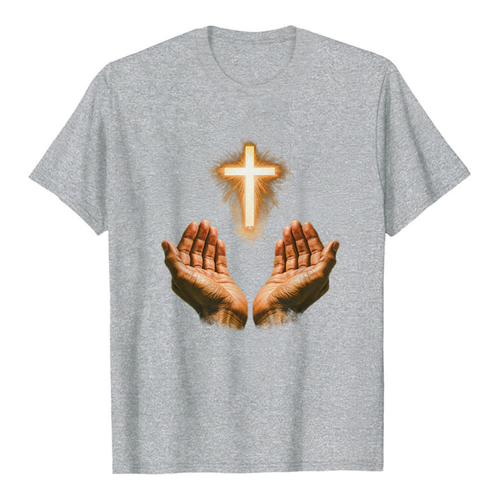 Christianartworkshop Jesus-Kreuz in Händen Premium-T-Shirt - Grau - 2XL - image 7
