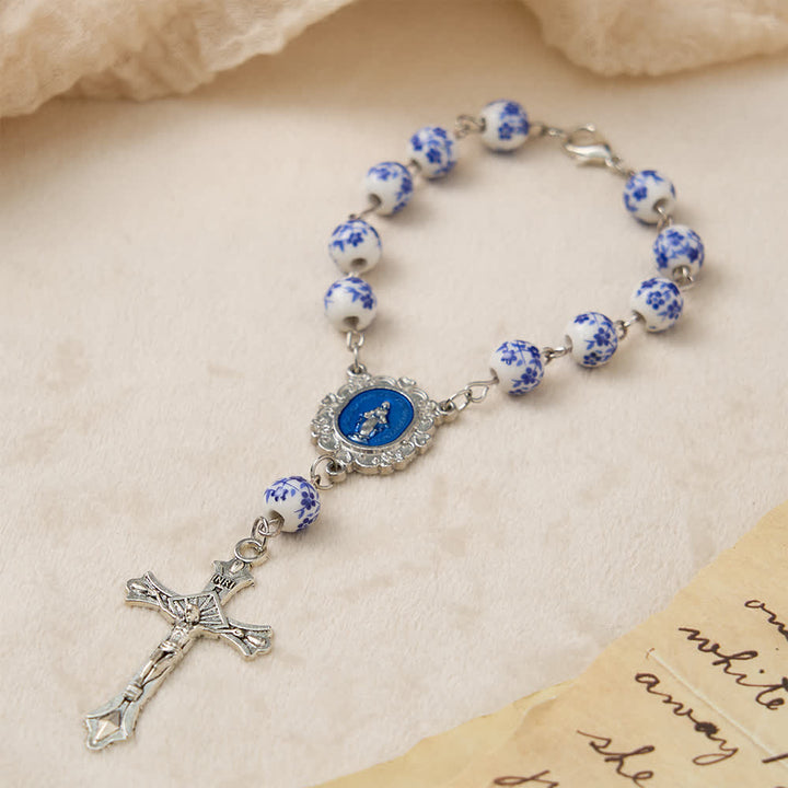 Christianartworkshop Blauer Rosenkranz aus Keramik fürs Auto: Ein Symbol marianischen Schutzes fürs Auto - image 3