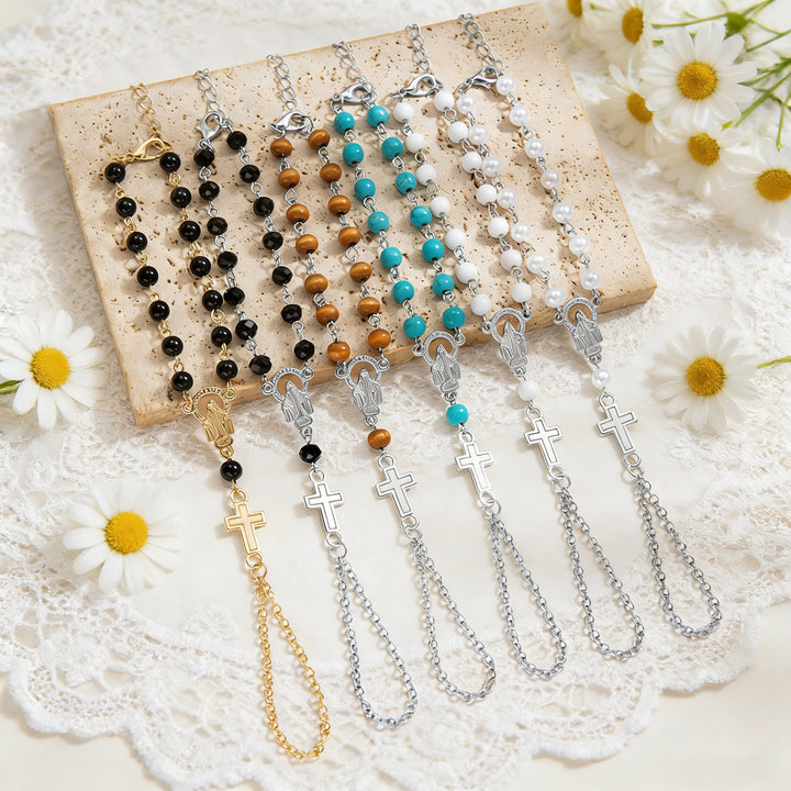 Christianartworkshop Rosenkranzarmband mit Edelsteinperlen und Kruzifix: Symbol göttlicher Hingabe und Eleganz - Set mit 6 Stück - image 0