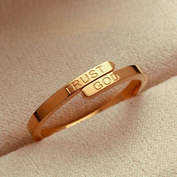Christianartworkshop VERTRAUE GOTT – Ring mit geteiltem Band: Ein treuer Begleiter göttlichen Vertrauens - Golden (Geeignet für US-Größen 6-13) - image 0